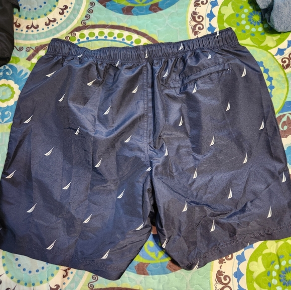 Nautica Navy Blue Swim Shorts with Sailboat Print - Picture 8 of 9